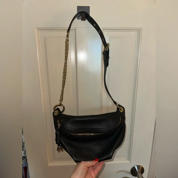 Black Genuine Leather Belt Sling Bag - Picture 1 of 5